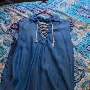 Tank top jean shirt with ties